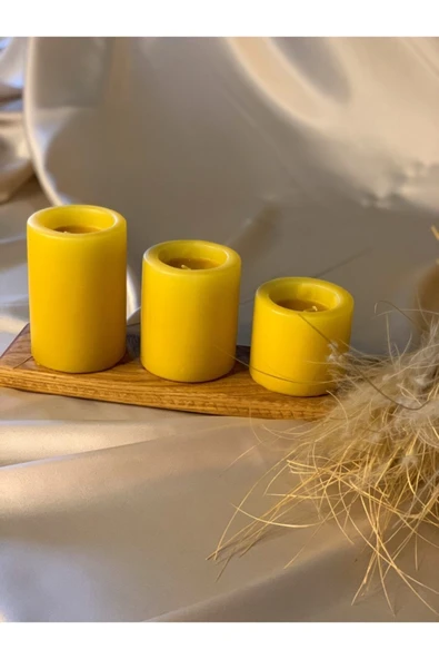 Gizemli Home 3 Lü Set Sarı Çökertme Slindir Mum Çap: 6,5 ürün görseli 1