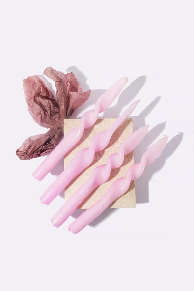 Gizemli Home Pembe Burgulu Şamdan Mumu 4 Lü Set ürün görseli 1