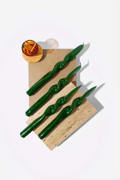 Gizemli Home Set Yeşil Burgulu Şamdan Mumu 4 'lü ürün görseli 1
