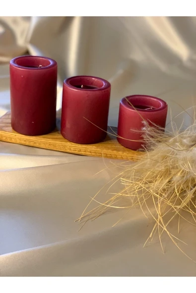 Gizemli Home 3 Lü Set Bordo Çökertme Silindir Mum Çap: 6,5 ürün görseli 1
