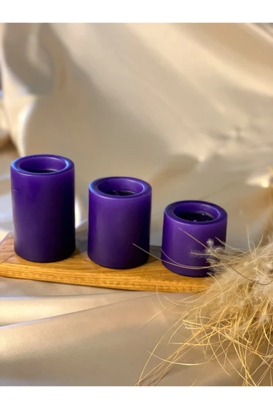 Gizemli Home 3 Lü Set Mor Çökertme Slindir Mum Çap: 6,5 ürün görseli 1