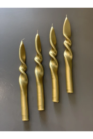 Gizemli Home 4 Lü Set Altın Yaldız Gold Burgulu Şamdan Mumu ürün görseli 1