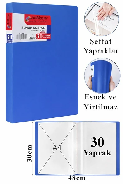 Mavi Sunum Dosyası 30 lu 1 Adet Poşet Dosyalı Katalog Dosyası 30 Poşetli Kendinden Dosya Plastik Kapaklı ürün görseli 1