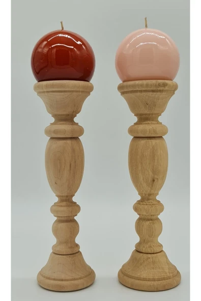 Gizemli Home Natural Wooden Top Şamdan Seti 2 Li ürün görseli 1