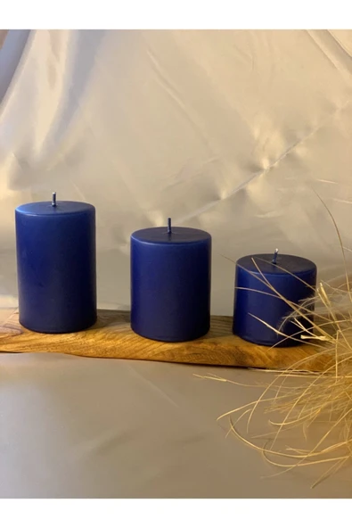Gizemli Home 3 Lü Set Lacivert Silindir Mum Çap: 6,5 ürün görseli 1