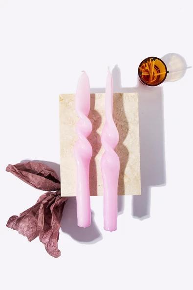 Gizemli Home 2 Li Set Pembe Burgulu Şamdan Mumu ürün görseli 1