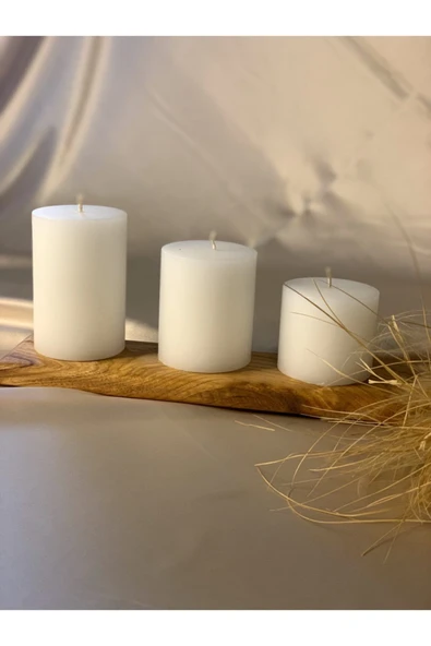 Gizemli Home 3 Lü Set Beyaz Silindir Mum Çap: 6,5 ürün görseli 1