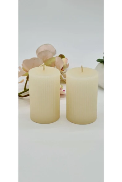 Gizemli Home Dekoratif Oluklu Silindir Mum 2 Li Set 6 X 10 Cm ürün görseli 1