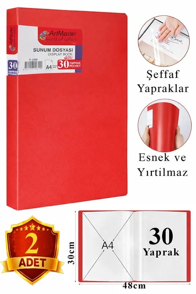 Kırmızı Sunum Dosyası 30 lu 2 Adet Poşet Dosyalı Katalog Dosyası 30 Poşetli Kendinden Dosya Plastik Kapaklı ürün görseli 1