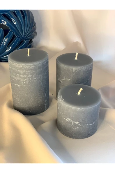 Gizemli Home Gri Beton Döküm Silindir Mum  3 Lü Set ürün görseli 1