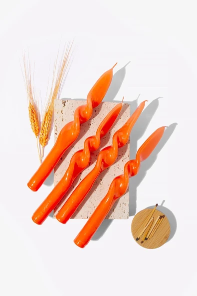 Gizemli Home 4 Lü Set Turuncu Burgulu Şamdan Mumu ürün görseli 1