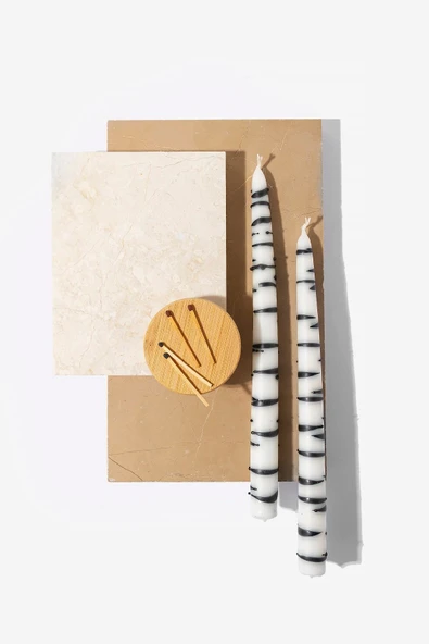 Gizemli Home 2 Li Set Siyah Zebra Desen Şamdan Mumu ürün görseli 1