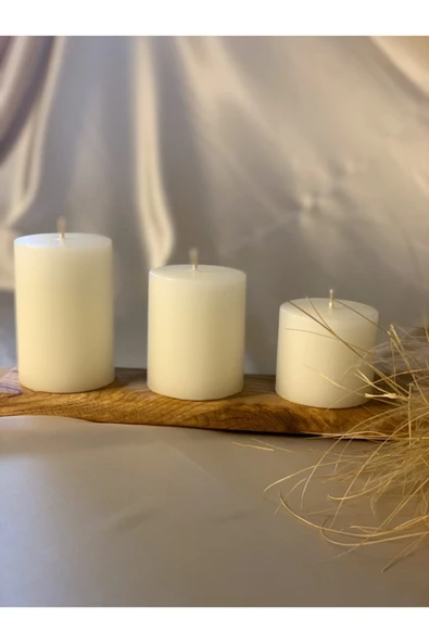 Gizemli Home 3 Lü Set Krem Silindir Mum Çap: 6,5 ürün görseli 1