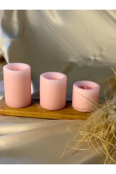 Gizemli Home 3 Lü Set Pembe Çökertme Slindir Mum Çap: 6,5 ürün görseli 1