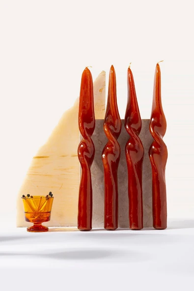 Gizemli Home 4 Lü Kahverengi Burgulu Şamdan Mumu ürün görseli 1
