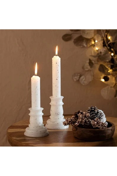 Gizemli Home Kaideli Şamdan Mumu Gümüş Yaldız 2 li Set ürün görseli 1