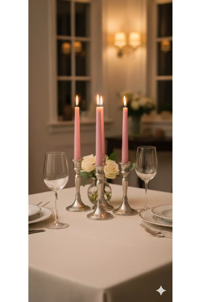 Gizemli Home 4 Lü Set Pembe Şamdan Mumu - Resim 2