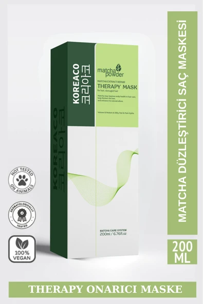 KOREACO Matcha Therapy Mucize Saç Maskesi | Güçlendirici Parlaklık Verici İpeksi Yumuşaklık 200 ml ürün görseli 1