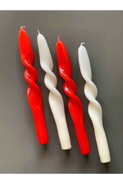 Gizemli Home 4 Lü Set Kırmızı - Krem Burgulu Şamdan Mumu ürün görseli 1