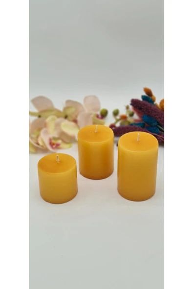 Gizemli Home 3 Lü Set Hardal Silindir Mum Çap: 6,5 ürün görseli 1