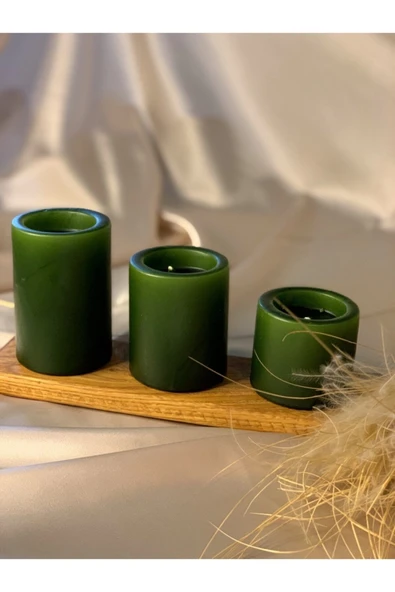 Gizemli Home 3 Lü Set Yeşil Çökertme Slindir Mum Çap: 6,5 ürün görseli 1