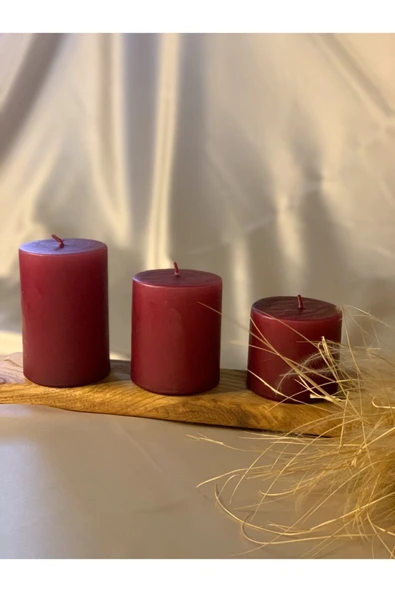 Gizemli Home Bordo Silindir Mum 3 Lü Set ürün görseli 1