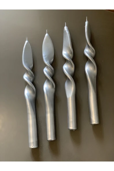 Gizemli Home 4 Lü Set Gümüş Yaldız Burgulu Şamdan Mumu ürün görseli 1