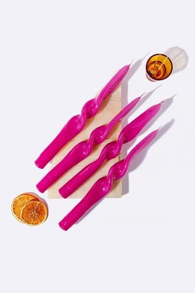 Gizemli Home 4 Lü Set Fuşya Burgulu Şamdan Mumu ürün görseli 1