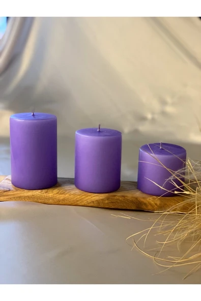 Gizemli Home Lila Silindir Mum Çap: 6,5 3 Lü Set ürün görseli 1