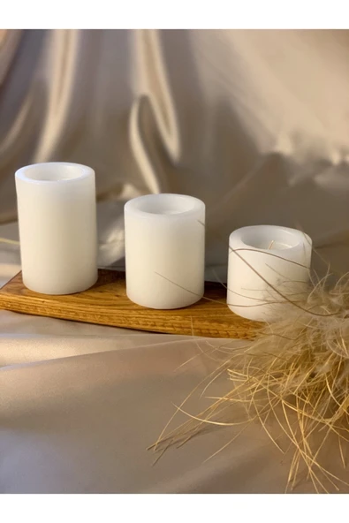 Gizemli Home 3 Lü Set Beyaz Çökertme Slindir Mum Çap: 6,5 ürün görseli 1