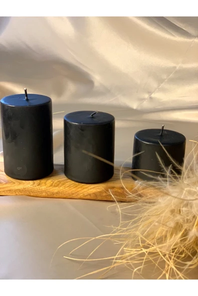 Gizemli Home 3 Lü Set Siyah Silindir Mum Çap: 6,5 ürün görseli 1