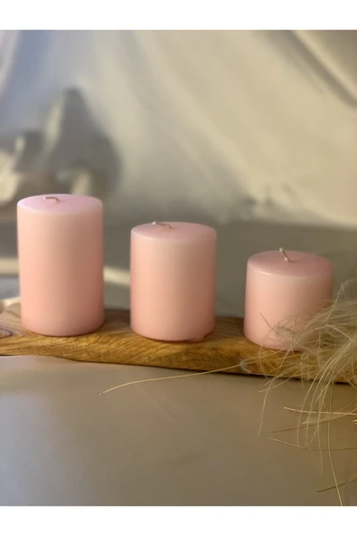 Gizemli Home 3 Lü Set Pembe Silindir Mum Çap: 6,5 ürün görseli 1
