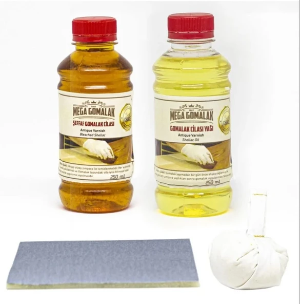 Doğal Ahşap Cila Seti Şeffaf Gomalak 250 ml + Cila Yağı 250 ml + Sürme Topu + Zımpara ürün görseli 1