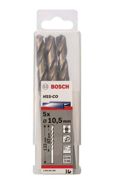Bosch HSS-Co 10.5x133 mm 5'li Paket DIN 338 Metal Matkap Ucu - 2608585900 ürün görseli 1