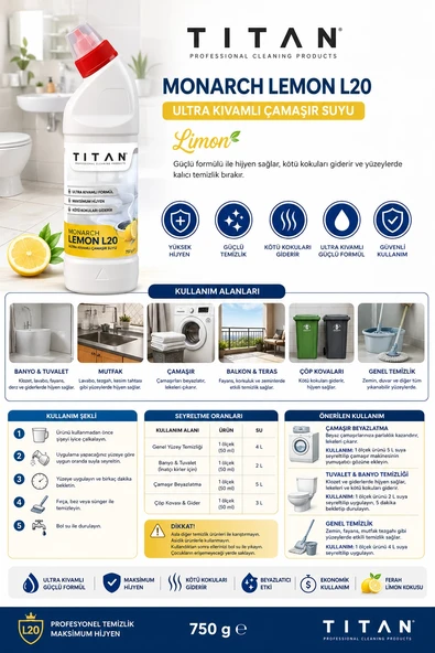 Titan Monarch Lemon L20 Ultra Kıvamlı Çamaşır Suyu 750 g ürün görseli 1