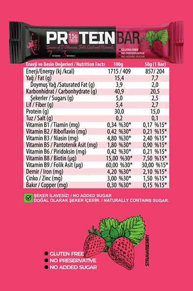 Protein Bar Çilek 50 gr (1 ADET) - Resim 3
