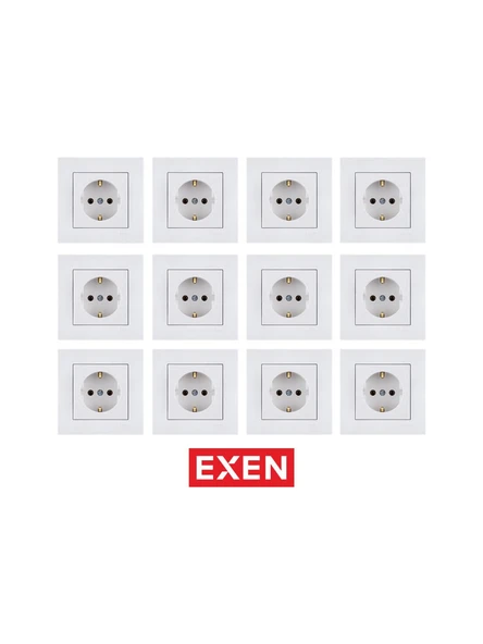 Exen Beyaz Topraklı Priz 12ADET ÇERÇEVELİ ürün görseli 1