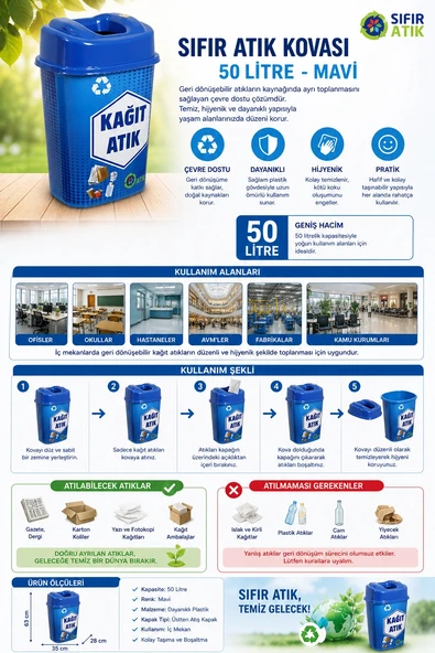Sıfır Atık Kovası Mavi Renk 50 Lt ürün görseli 1