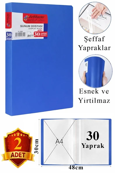 Mavi Sunum Dosyası 30 lu 2 Adet Poşet Dosyalı Katalog Dosyası 30 Poşetli Kendinden Dosya Plastik Kapaklı ürün görseli 1