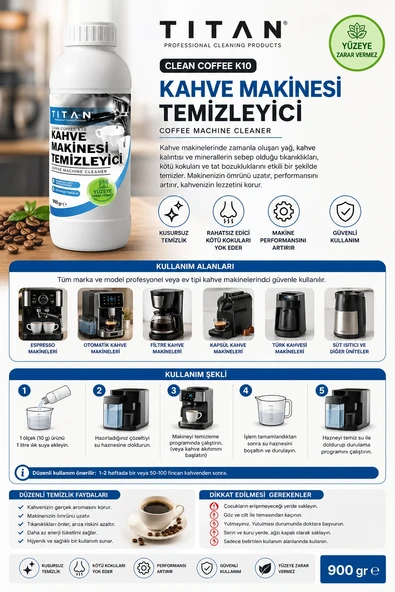 Titan Clean Coffee K10 Kahve Makinesi Temizleyici 900 gr ürün görseli 1