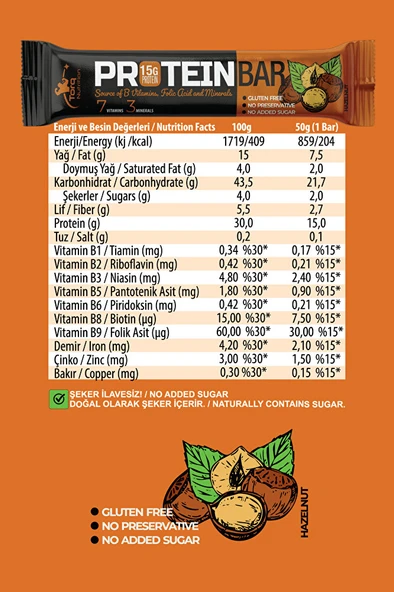 Protein Bar Fındık 50 gr (1 ADET) - Resim 3