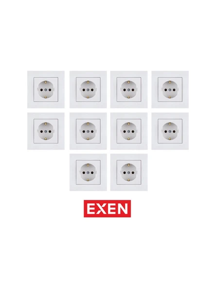 Exen Beyaz Topraklı Priz 10ADET ÇERÇEVELİ ürün görseli 1