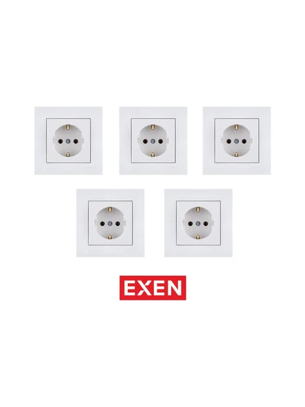 Exen BeyazTopraklı Priz 5 adet Çerçeve DAHİL ürün görseli 1