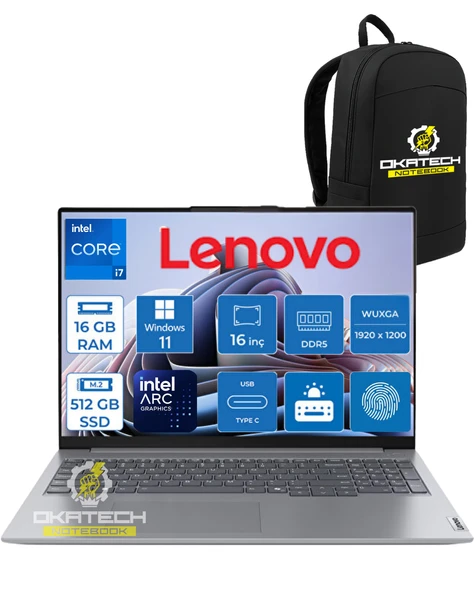 THİNKBOOK 16 G6 IRL INTEL CORE I7-13700H 16GB 512GB SSD 16" WUXGA IPS 300NİT WİN11PRO  TAŞINABİLİR BİLGİSAYAR + OKATECH ÇANTA ürün görseli 1