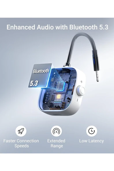 Bluetooth 5.4 Uçak Verici & Alıcı Adaptör, Çift Kulaklık Destekli B100 BEYAZ ürün görseli 1