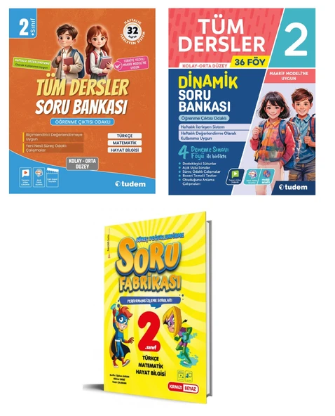 Kırmızı Beyaz Tudem 2. Sınıf Tüm Dersler Soru Bankası Seti 3 Kitap ürün görseli 1
