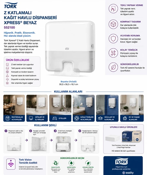 Tork Z Katlı Havlu Dispanseri Xpress Beyaz 552100 ürün görseli 1
