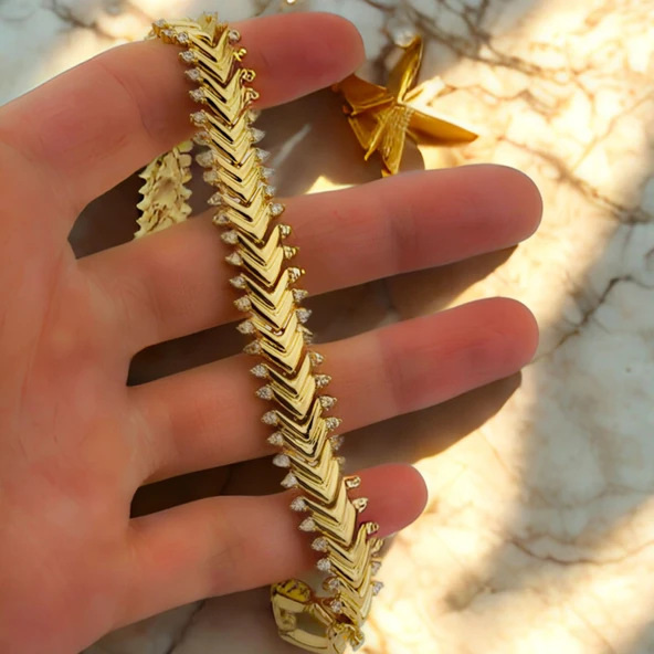 14k altın Kaplama Kararmaz Çelik Kadın Bileklik ürün görseli 1