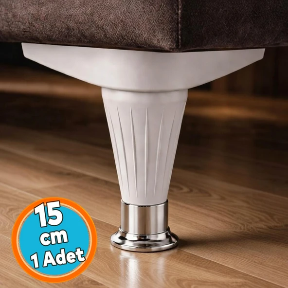 Ayarlanabilir Kanepe Baza TV Ünitesi Mobilya Ayağı Plastik 1 Adet (Beyaz-Krom) 15 CM ürün görseli 1