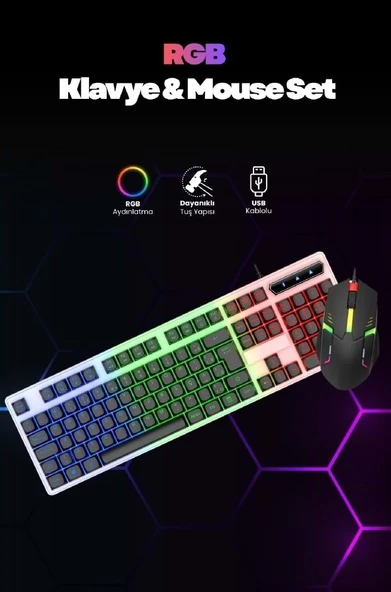 Concord C-67 Kablolu Gaming Rgb Işıklı Standart Türkçe Q Klavye & Mouse Set ürün görseli 1
